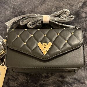 Valentino Orlandi Black Quilted Clutch with Gold Accents